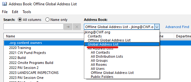 modify members outlook address book