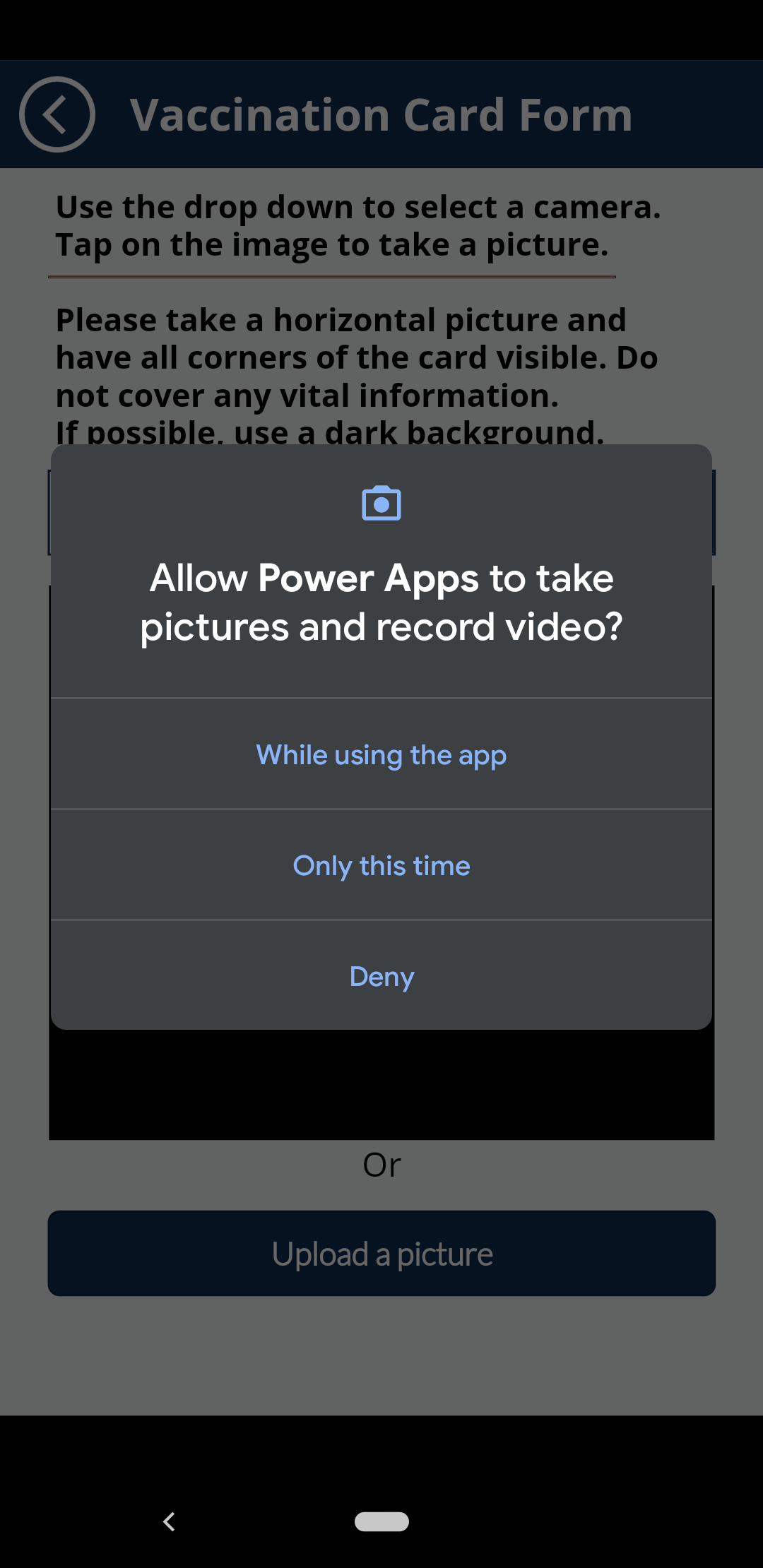 Bits & Wisdom > How to Submit your Vaccination Card > Android 11 Camera Permissions.png